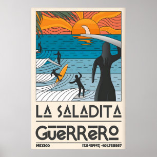 Sunset Surfers Poster La Saladita Surf Scene