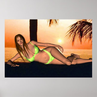 Sunset Swimsuit Pose Poster