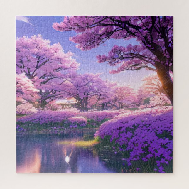 Sunset Symphony, a Puzzle of Cherry Blossom (Vertical)