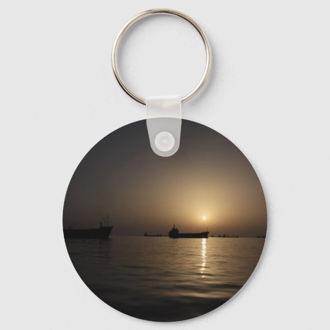 Sunset - Tartus seaport with ships Keychain (Front)