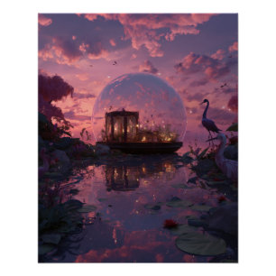 Sunset Temple Reflections in Dream Bubble Poster