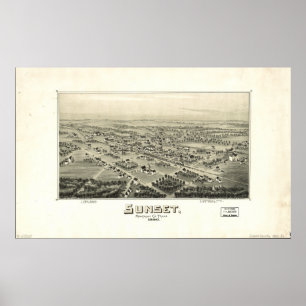 Sunset Texas 1890 Antique Panoramic Map Poster