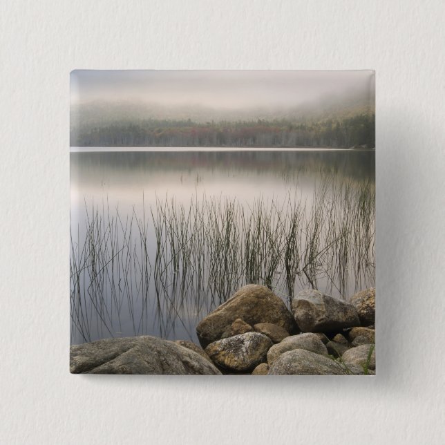 Sunset through fog over Upper Hadlock Pond 2 Inch Square Button (Front)