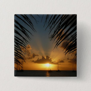 Sunset Through Palm Fronds Tropical Seascape 2 Inch Square Button