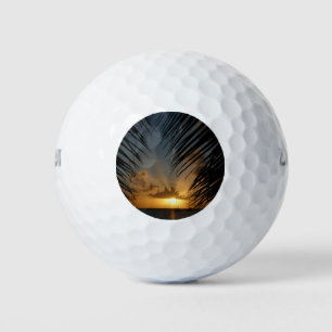Sunset Through Palm Fronds Tropical Seascape Golf Balls