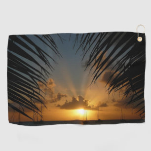 Sunset Through Palm Fronds Tropical Seascape Golf Towel