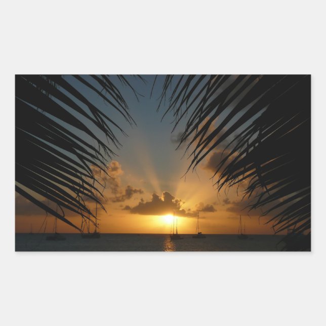 Sunset Through Palm Fronds Tropical Seascape Sticker (Front)