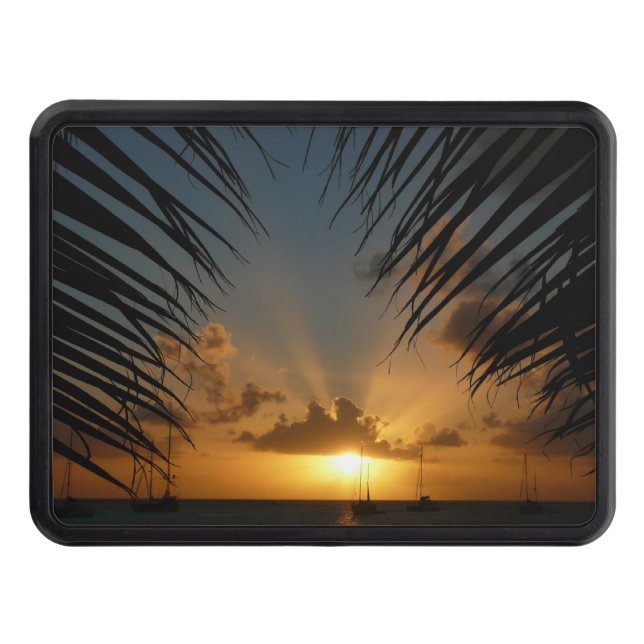 Sunset Through Palm Fronds Tropical Seascape Trailer Hitch Cover (Front)