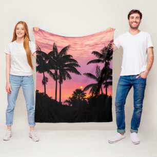 Sunset through Palm Trees Fleece Blanket