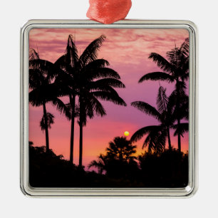 Sunset through Palm Trees Metal Ornament