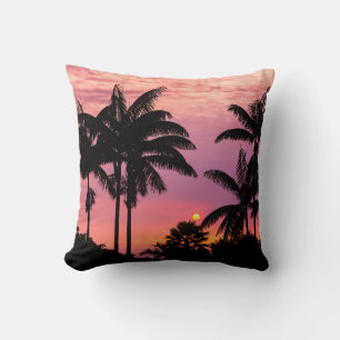 Sunset through Palm Trees Throw Pillow