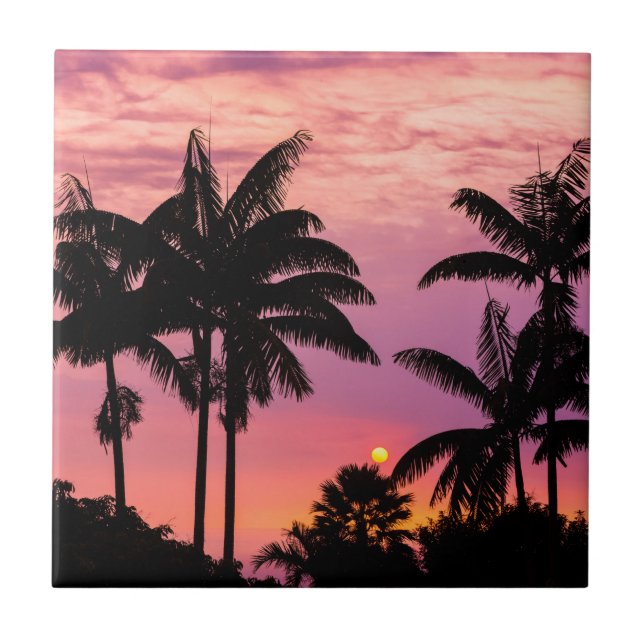 Sunset through Palm Trees Tile (Front)