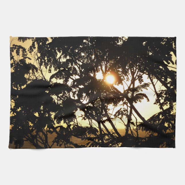Sunset Through Trees I Tropical Photography Kitchen Towel (Horizontal)