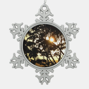 Sunset Through Trees I Tropical Photography Snowflake Pewter Christmas Ornament