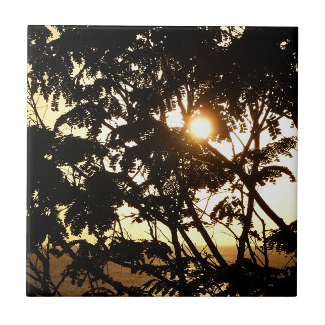 Sunset Through Trees I Tropical Photography Tile (Front)