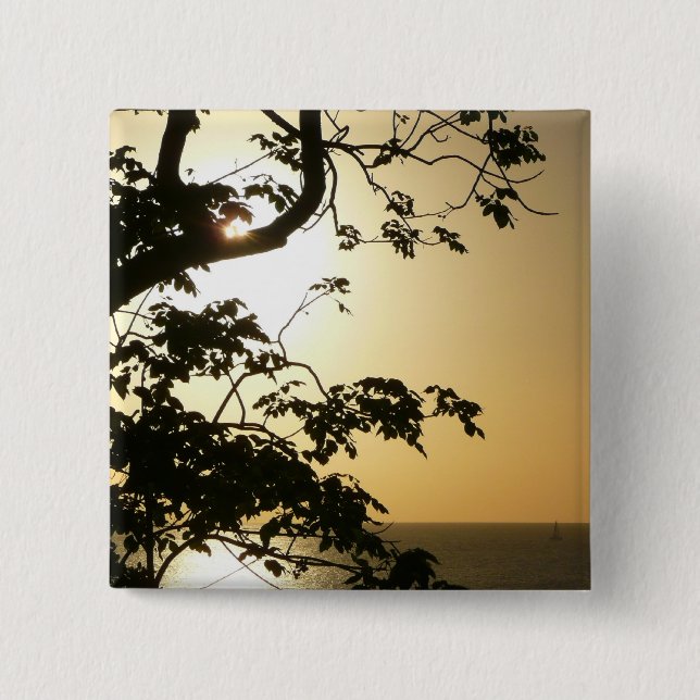 Sunset Through Trees II Tropical Photography 2 Inch Square Button (Front)