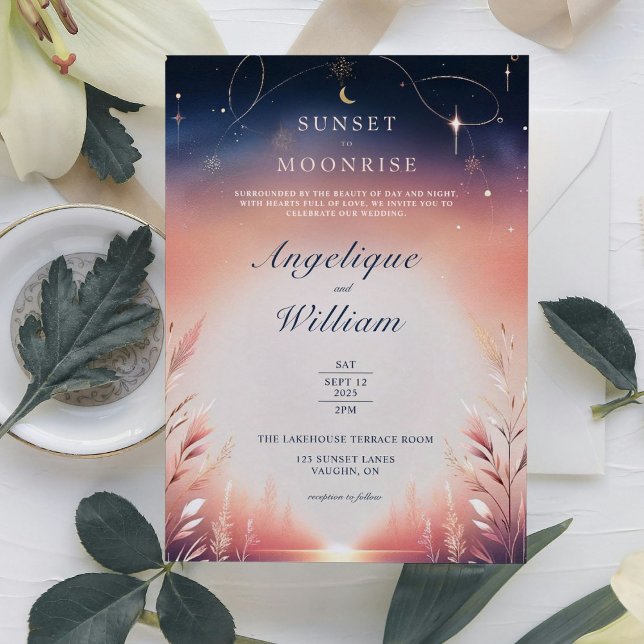 Sunset To Moonrise Wedding Invitation (Celestial theme wedding invitation)