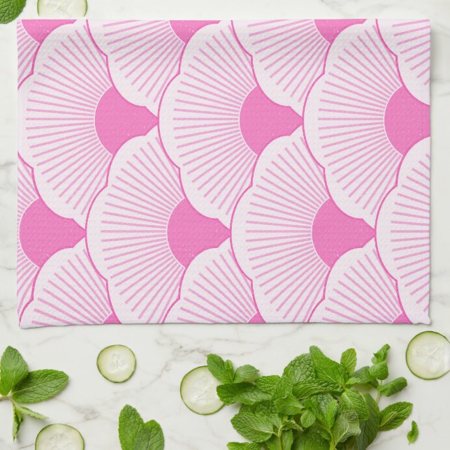 Sunset, tonal pink, concrete texture kitchen towel (Folded)