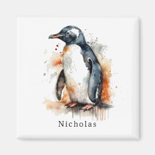 Sunset Tones Watercolor Penguin, custom Magnet