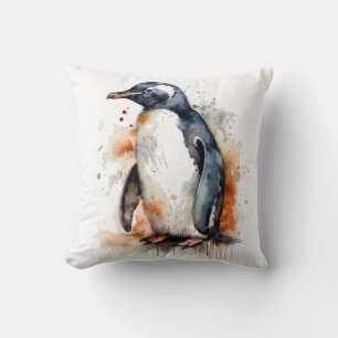 Sunset Tones Watercolor Penguin Throw Pillow