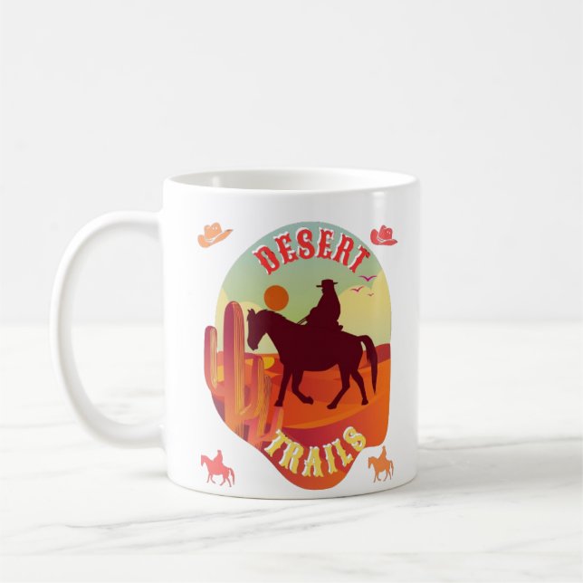 Sunset Trails , Cowboy & Cactus Desert Journey . Coffee Mug (Left)