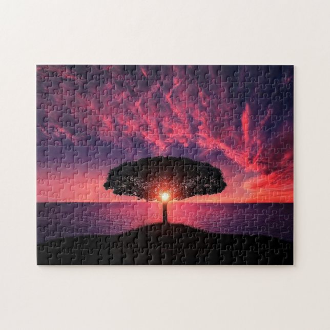 Sunset Tree Jigsaw Puzzle Nuages rouges Ciel (Horizontal)