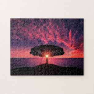 Sunset Tree Jigsaw Puzzle Red Clouds Sky