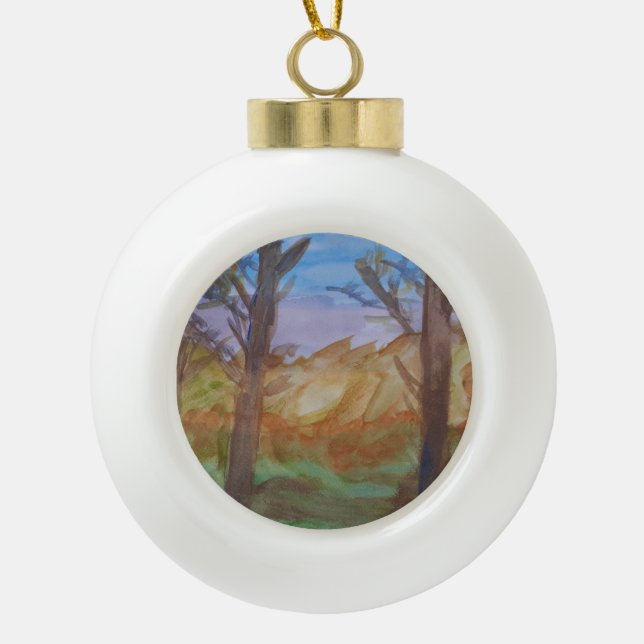 Sunset Trees Ceramic Ball Christmas Ornament (Front)