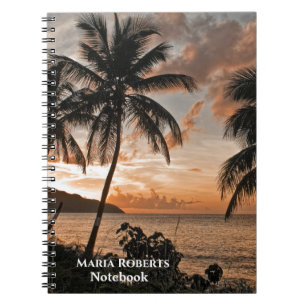 Sunset Tropical Beach Palm Trees Personalize Notebook