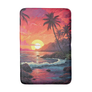 Sunset Tropical Beach Paradise Island  Bath Mat