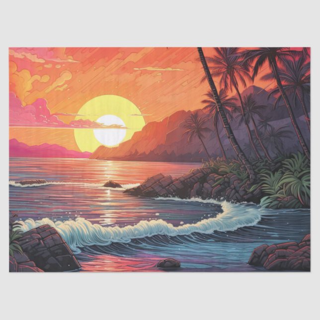 Sunset Tropical Beach Paradise Island Tissue Paper (Front)