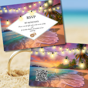 Sunset Tropical Beach QR Code RSVP Wedding  Card