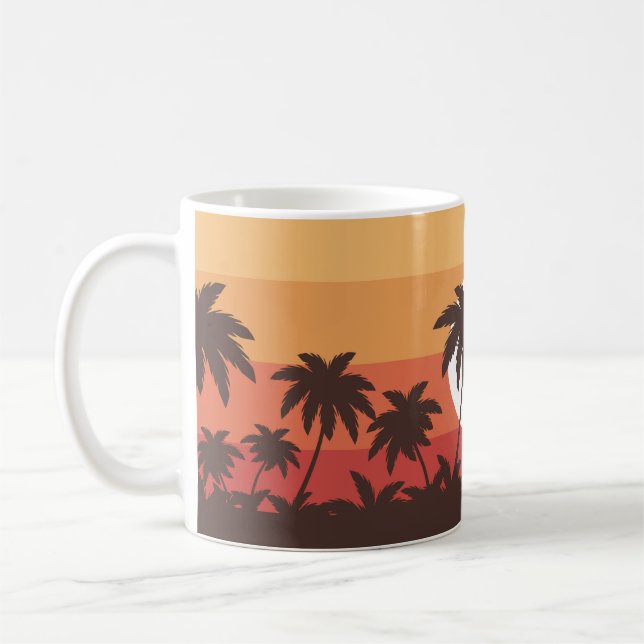 Sunset Tropical Palm Beach Vintage Coffee Mug (Left)