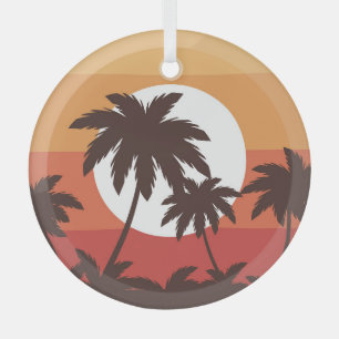 Sunset Tropical Palm Beach Vintage Glass Ornament
