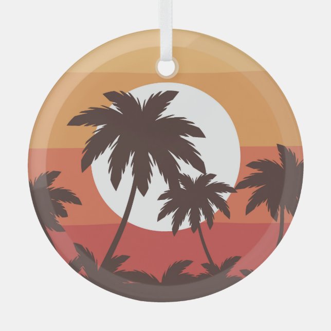Sunset Tropical Palm Beach Vintage Glass Ornament (Front)