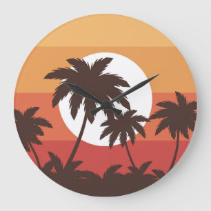 Sunset Tropical Palm Beach Vintage Large Clock