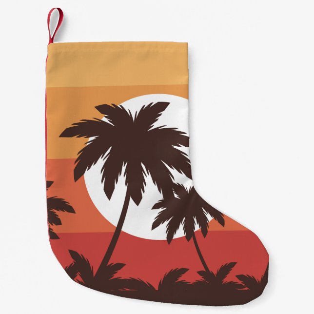 Sunset Tropical Palm Beach Vintage Small Christmas Stocking (Front)