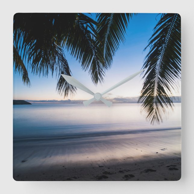 Sunset Tropical Seascape, Fiji Square Wall Clock (Front)