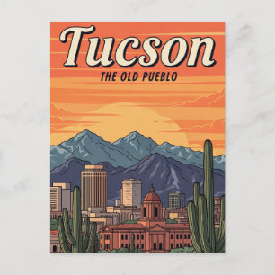 Sunset Tuscon Skyline Arizona Travel Postcard