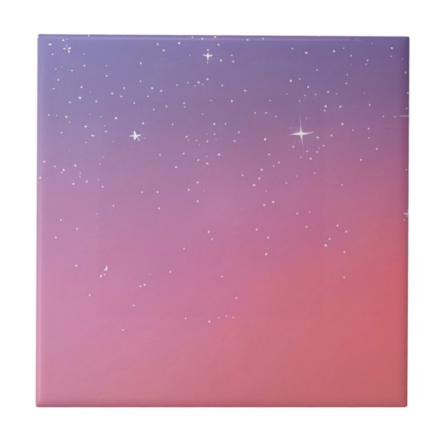 Sunset Twilight Stars Pink Purple Ombre Gradient Tile (Front)