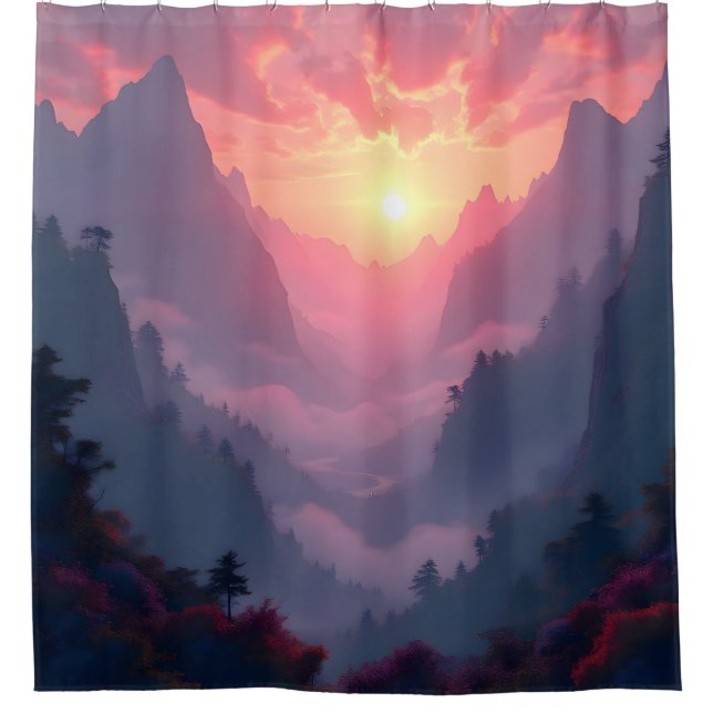 Sunset Valley – Golden Sunset Landscape Shower (Front)