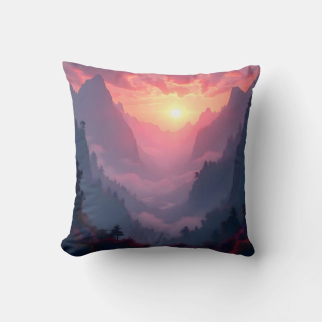 Sunset Valley – Golden Sunset Landscape Throw Pillow (Front)