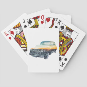 sunset vehicle double exposure playing cards