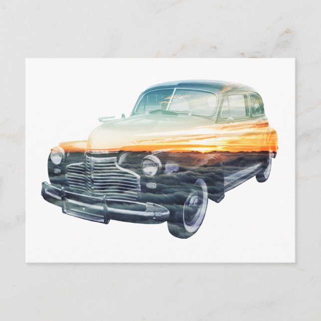 sunset vehicle double exposure postcard (Front)