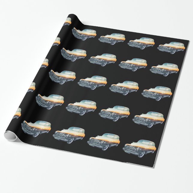 sunset vehicle double exposure wrapping paper (Unrolled)