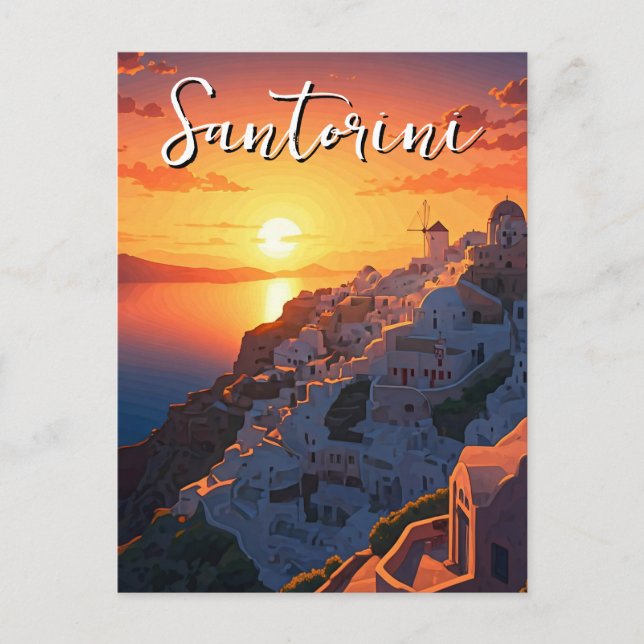Sunset View Santorini Greece Cyclades Travel Postcard (Front)