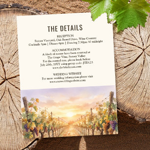 Sunset Vineyard Landscape Wedding Details Enclosure Card