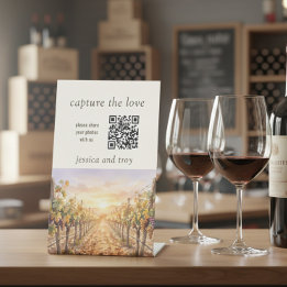 Sunset Vineyard QR Code Capture the Love Wedding Pedestal Sign