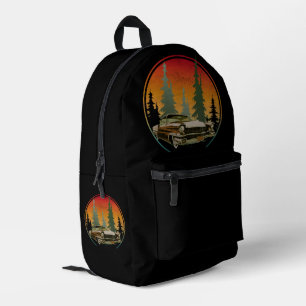Sunset Vintage Classic Car Nature Forest Printed Backpack