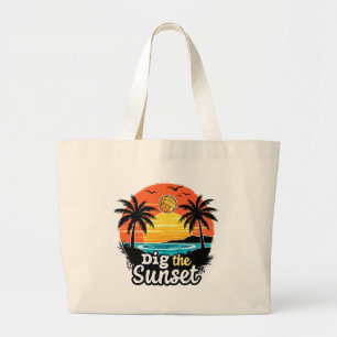 "Sunset volleyball" –Volleyball design for Players Large Tote Bag